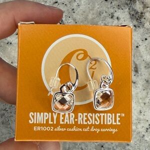 Origami Owl Silver Cushion Cut Drop Earrings